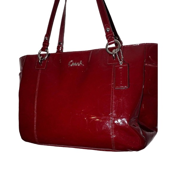 Coach Bags Coach Embossed Patent Red Merlot Wine Shoulder Bag Euc